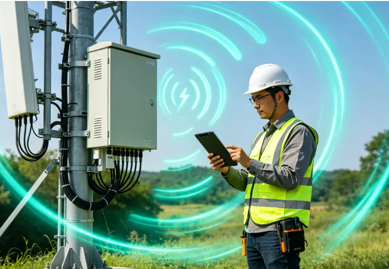 Telecom engineer working at an outdoor base-station site
